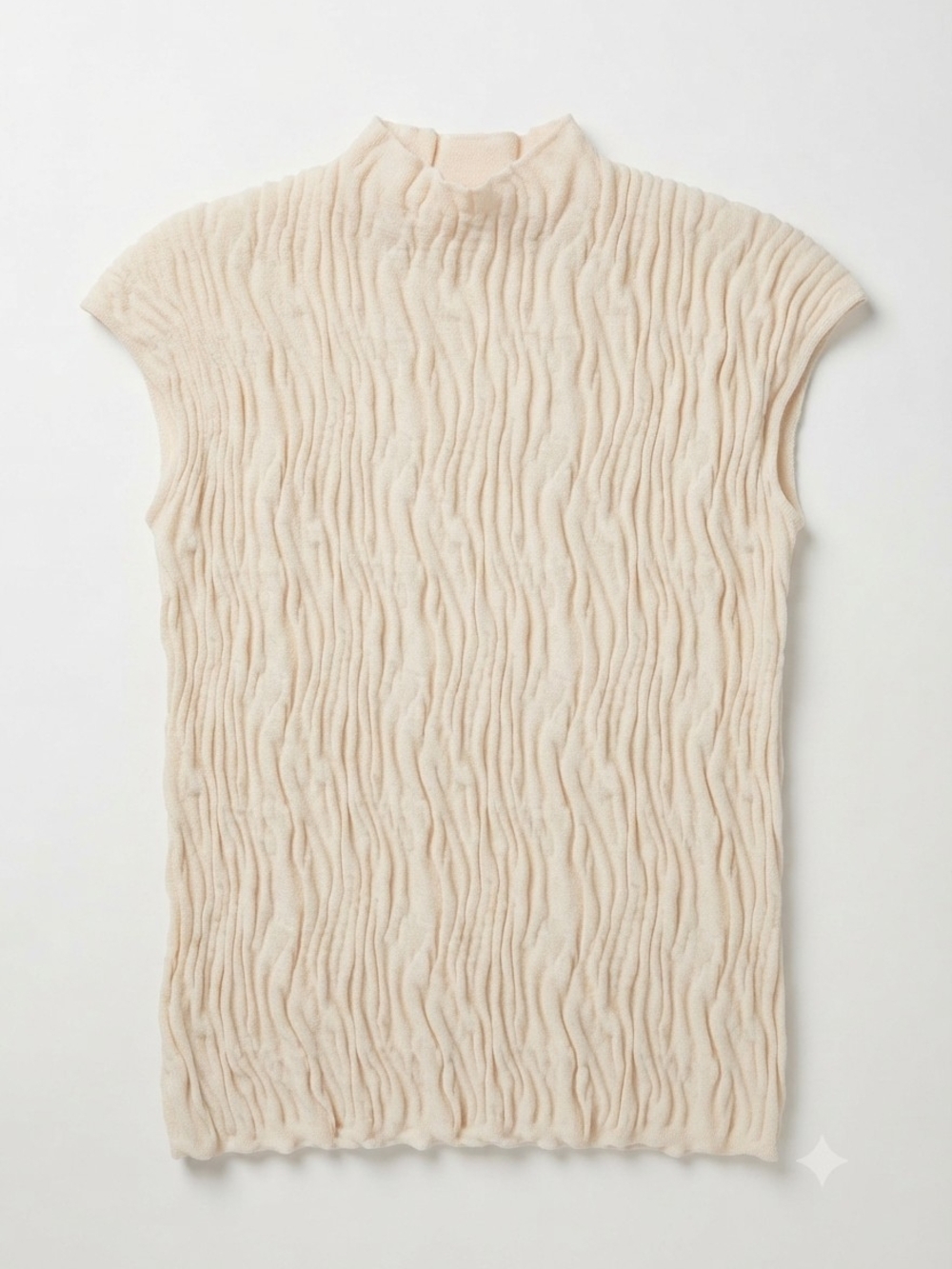 Zara Cream Textured Sleeveless Mock-Neck Tunic